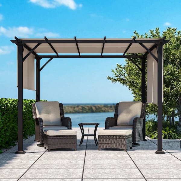 10 ft. x 10 ft. Steel Outdoor Gazebo Patio Pergola with Beige Shade Canopy