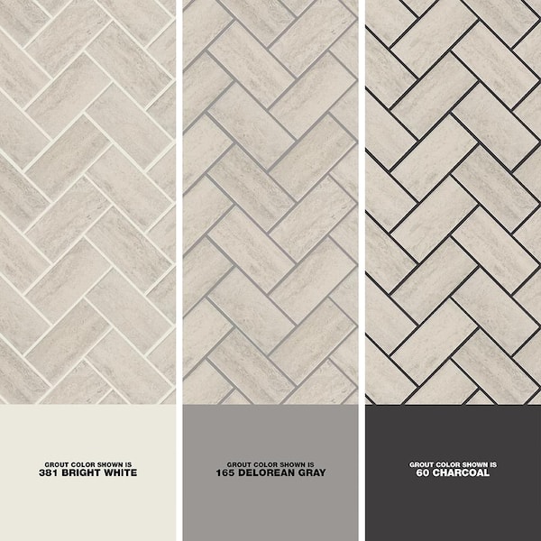 Marazzi Stonehollow 14 in. x 12 in. x 6.35mm Mist Ceramic Herringbone Mosaic Floor and Wall Tile (0.67 sq. ft. / piece)