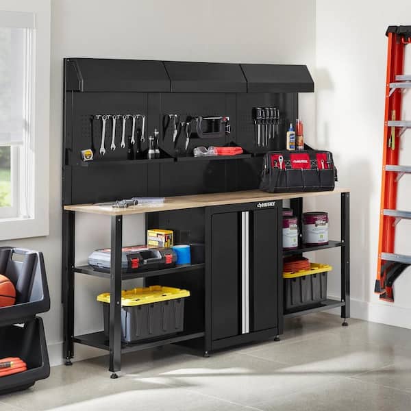 Husky 9-Piece Ready-to-Assemble Steel Garage Workstation in Black (80 in. W x 69.5 in. H x 19.5 in. D)