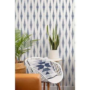 40.5 sq. ft. Navy Blue and Linen Striped Ikat Vinyl Peel and Stick Wallpaper Roll