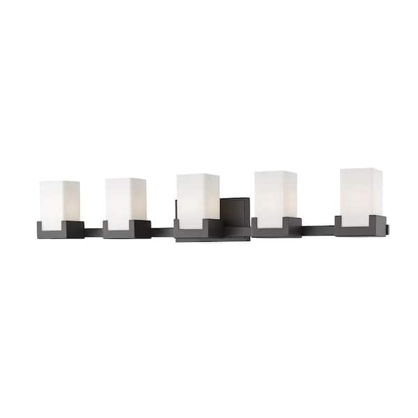 Unbranded Peak 39.63 in. 5-Light Bronze Integrated LED Shaded Vanity Light with Clear and Matte Opal Glass Shade
