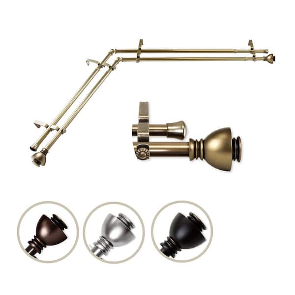 Unbranded 48 in. - 84 in. Adjustable 3/4 in. Double Corner Window Curtain Rod in Antique Brass with Friedman Finial
