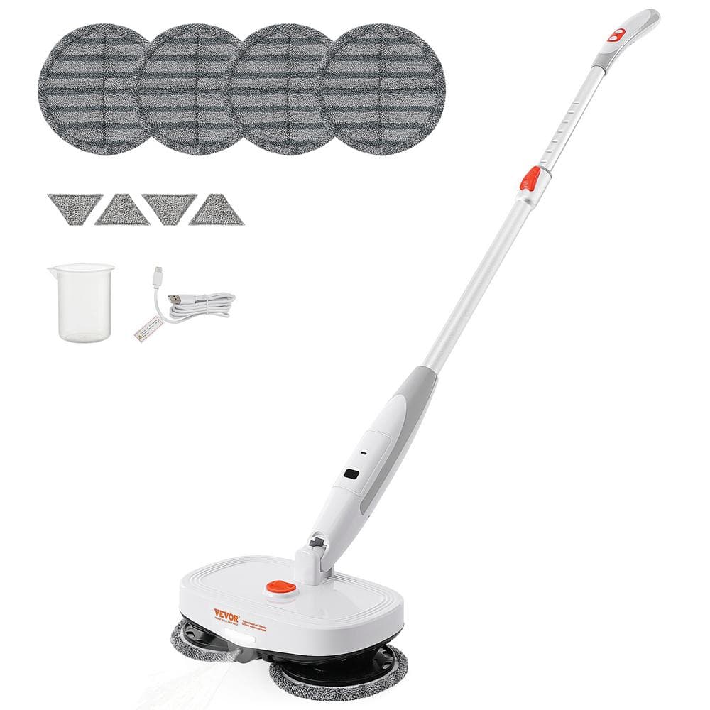 Cordless White Electric Spin Mop with Dual Heads and Microfiber Pads