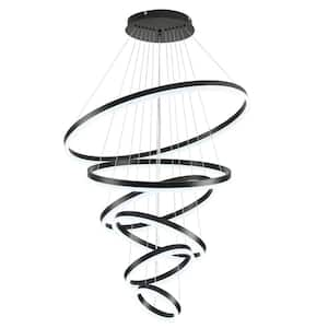 6-Lights High Ceiling Black Chandelier, Dimmable Integrated LED 6-Rings Modern Chandelier Chandeliers for Dining Room