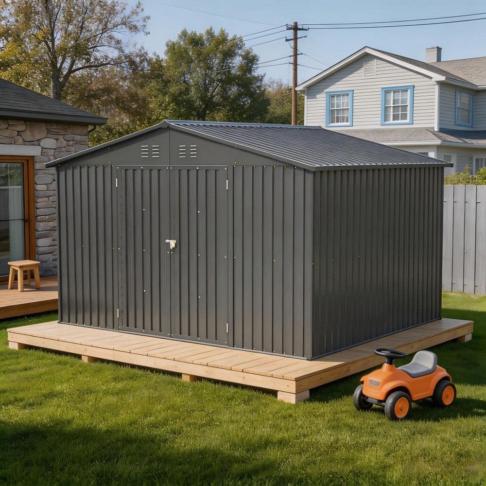 10x8 FT Outdoor Metal Storage Shed with Lockable Doors, Garden Tool Shed for Backyard, Black price history on PriceWatchPro