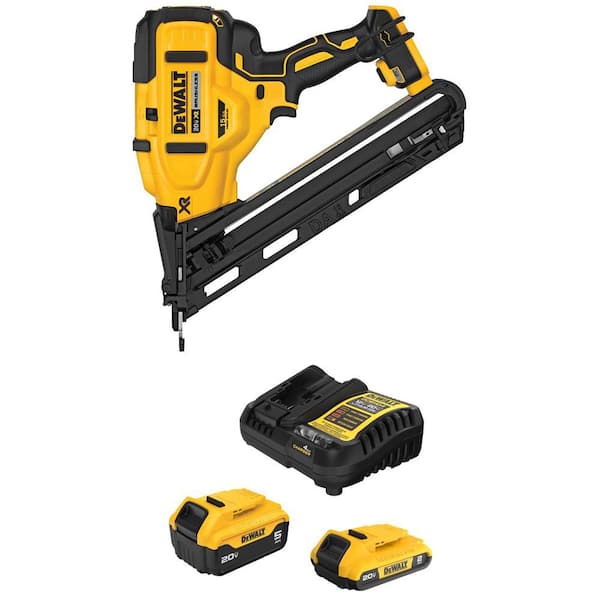 20V MAX XR Lithium-Ion Cordless 15-Gauge Angled Finish Nailer with 20V MAX 5. 0Ah and 2. 0Ah Batteries and Charger