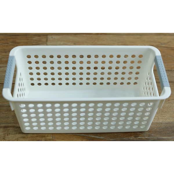 Bekith 6 Pack Plastic Storage Basket, Slim 11 1/3 x 5 1/2 x 4 3/4, White