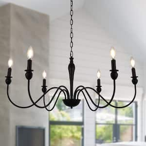 6-Light Matte Black Farmhouse Candle Style Chandelier for Dining Room, Kitchen Island and Bedroom with No Bulbs Included