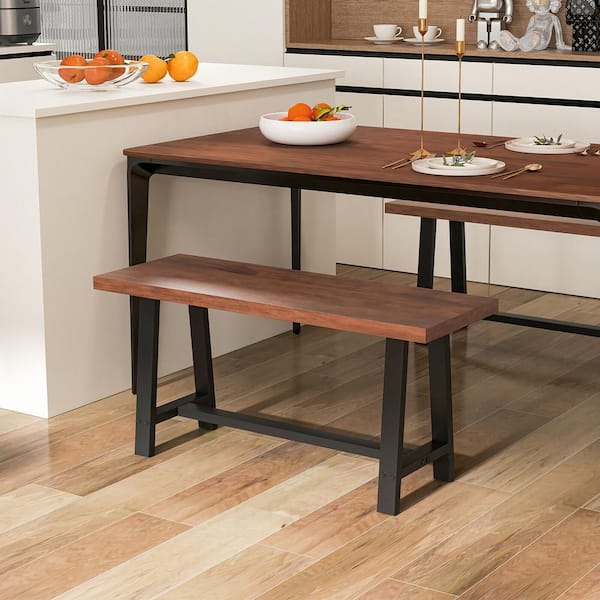 Gymax Walnut and Black Dining Bench 40 in. 2 Person Entryway Shoe Bench w Metal Frame Rectangular GYM13366