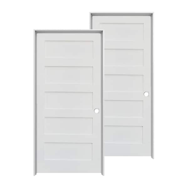 Krosswood Doors 30 in. x 80 in. Primed MDF 5-Panel Door (2-Pack)