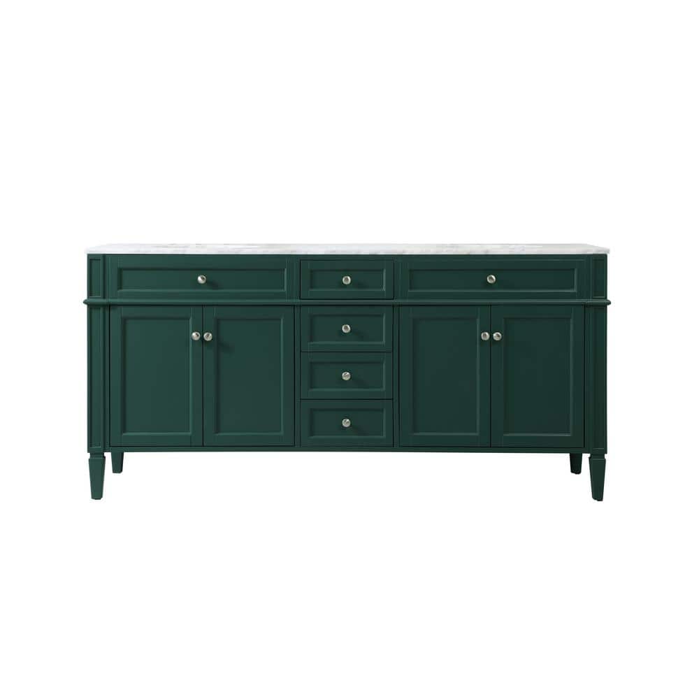 Timeless Home 72 in. W Double Bath Vanity in Green with Marble Vanity Top i