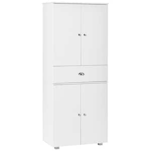 71 in. 1-Center Drawer White Freestanding Kitchen Pantry Cabinet with 2-Large Double Door Cabinet