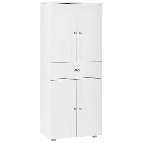 HOMCOM 71 in. 1-Center Drawer White Freestanding Kitchen Pantry Cabinet with 2-Large Double Door Cabinet