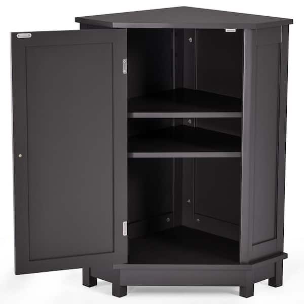 Unbranded 24.72 in. W x 17.5 in. D x 31 in. H Black Brown Freestanding Corner Bathroom Linen Cabinet with Shelf
