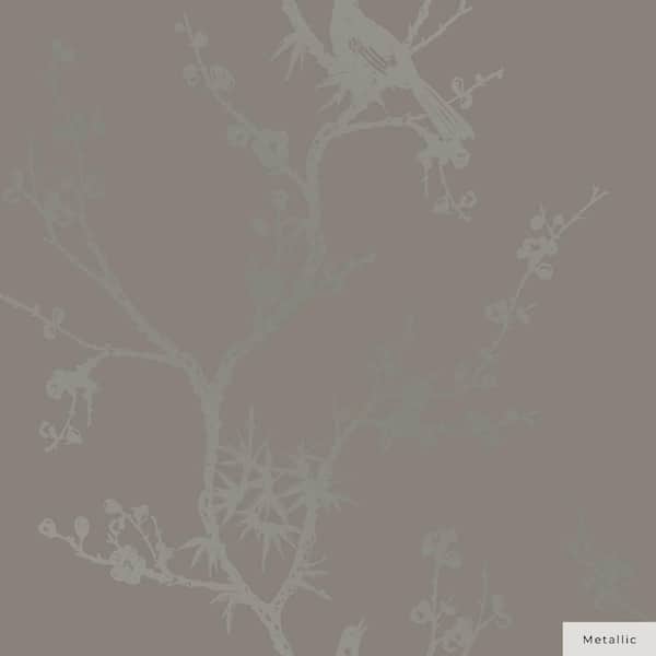 Tempaper Cynthia Rowley Metallic Dove Grey Bird Watching Vinyl Peel and Stick Wallpaper Roll (Covers 60 sq. ft.)