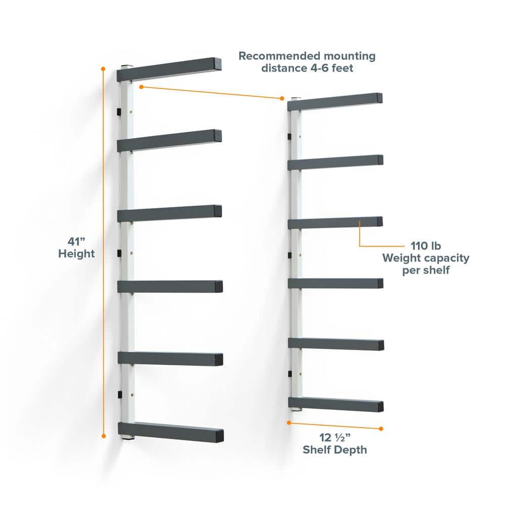 6-Level Gray and White Wall Mounted Lumber Storage Rack