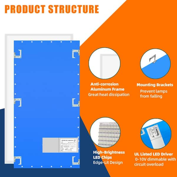 2 ft. x 4 ft. 7800 Lumens Integrated LED Panel Light, 5000K White Led Drop  Ceiling Light (4-Pieces)