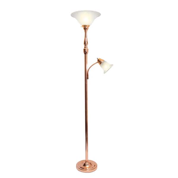 71 In Rose Gold Torchiere Floor Lamp, 72 75 In Bronze Floor Lamp With White Alabaster Shades