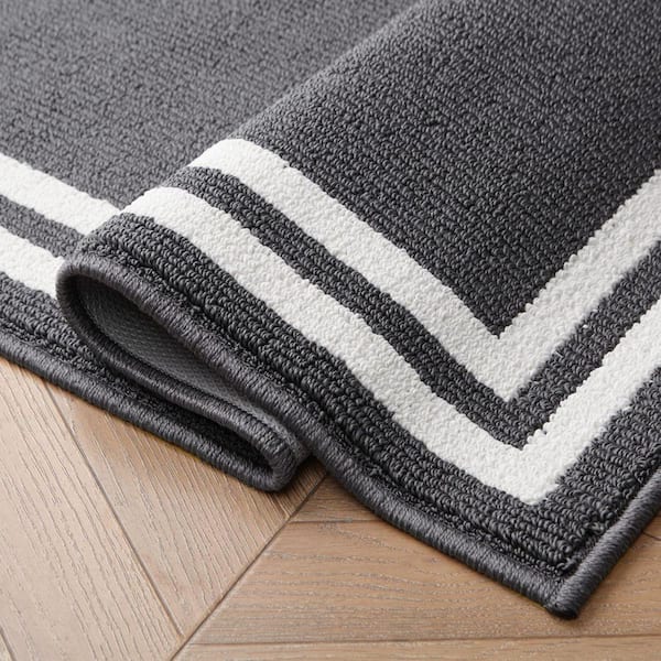 Laura Ashley Washable Skid-Resistant Dark Grey/Ivory 2 ft. x 4 ft
