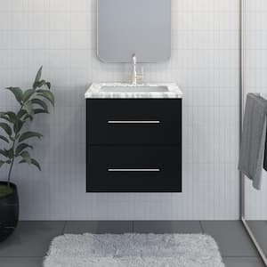 Napa 24 in. W x 22 in. D Single Sink Bathroom Vanity Wall Mounted In Black Ash With Carrera Marble Countertop