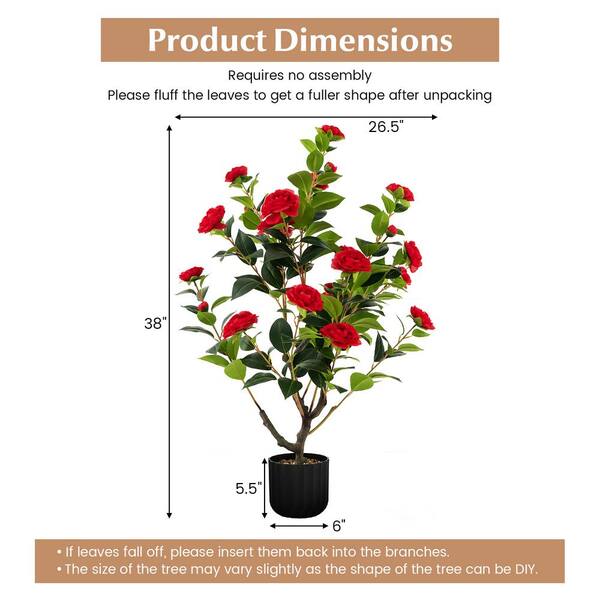 ANGELES HOME 3 ft. Green Artificial Camellia Tree Bonsai Faux