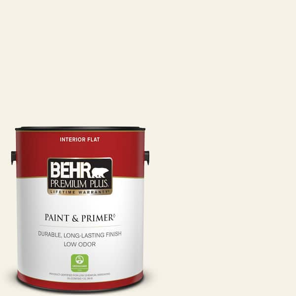 BEHR PREMIUM PLUS 1 gal. #W-F-400 Swan Wing Flat Low Odor Interior Paint & Primer