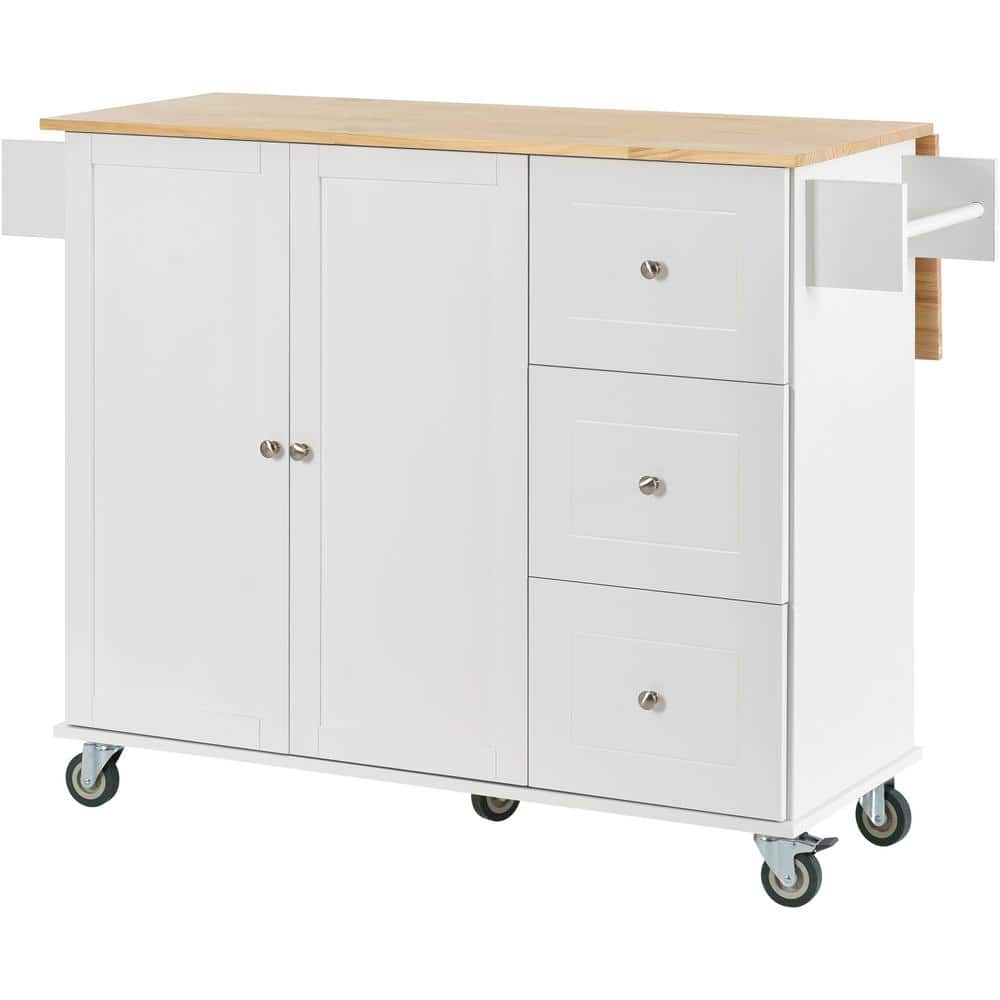 White Solid Wood 52 7 In W Kitchen Island With 3 Drawers And Door   White Kitchen Islands Jinxkcis06 64 1000 