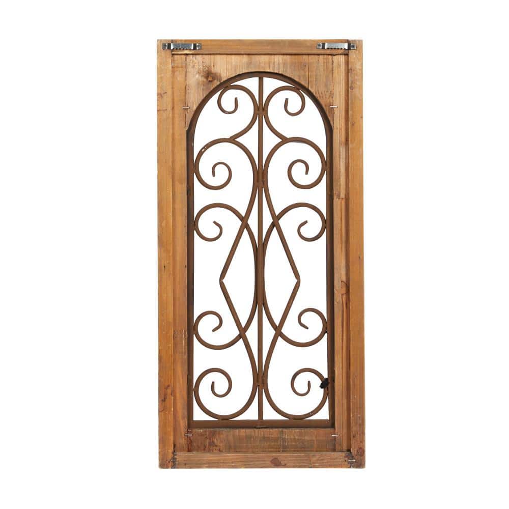 Rustic Brown Wood and Metal Scroll Wall Hanging