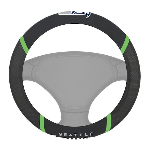 FANMATS NFL - Seattle Seahawks Polyester Embroidered Steering Wheel Cover in Black
