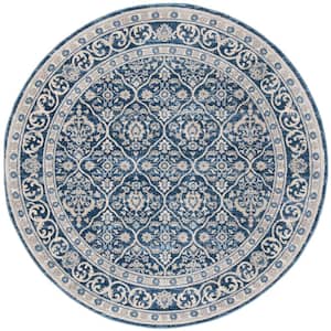 Brentwood Navy/Light Gray 5 ft. x 5 ft. Round Floral Border Geometric Area Rug