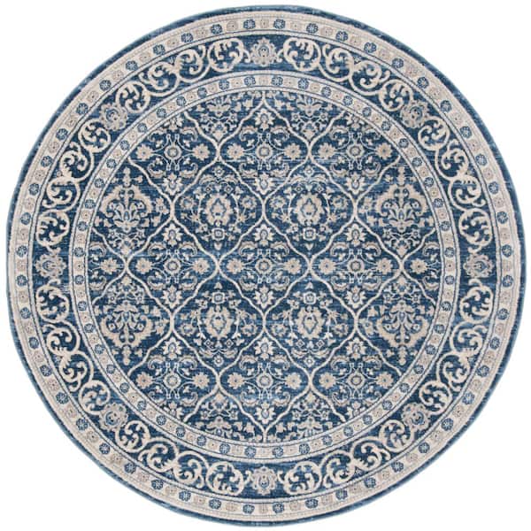 SAFAVIEH Brentwood Navy/Light Gray 5 ft. x 5 ft. Round Floral Border Geometric Area Rug
