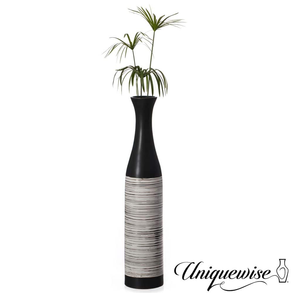 Handcrafted Black and White Ceramic Bottle-Shaped Floor Vase