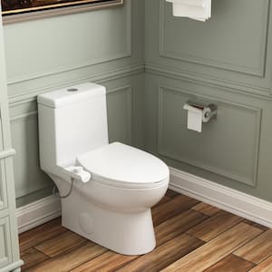 Non-Electric Toilet Bidet Attachment System with Dual Nozzles in White