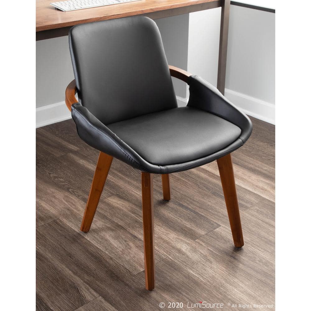 Cosmo High-Back Black Faux Leather and Walnut Wood Side Chair