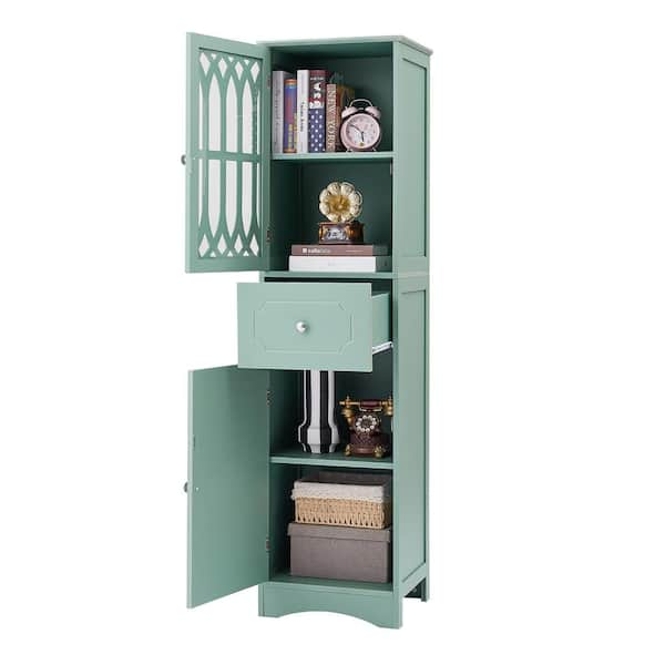 Tall Freestanding Bathroom Storage Cabinet With Drawers And Acrylic Doors,  Green - ModernLuxe