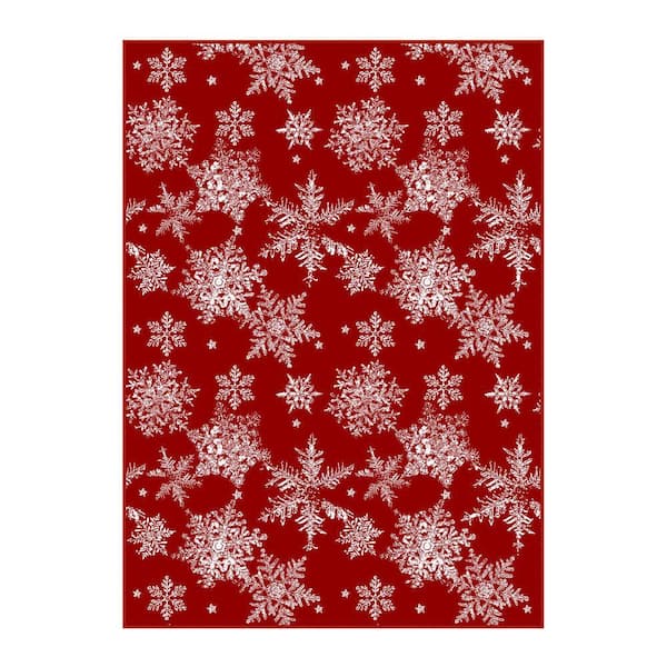 Christmas 4 ft. x 6 ft. Red Snowflakes Area Rug