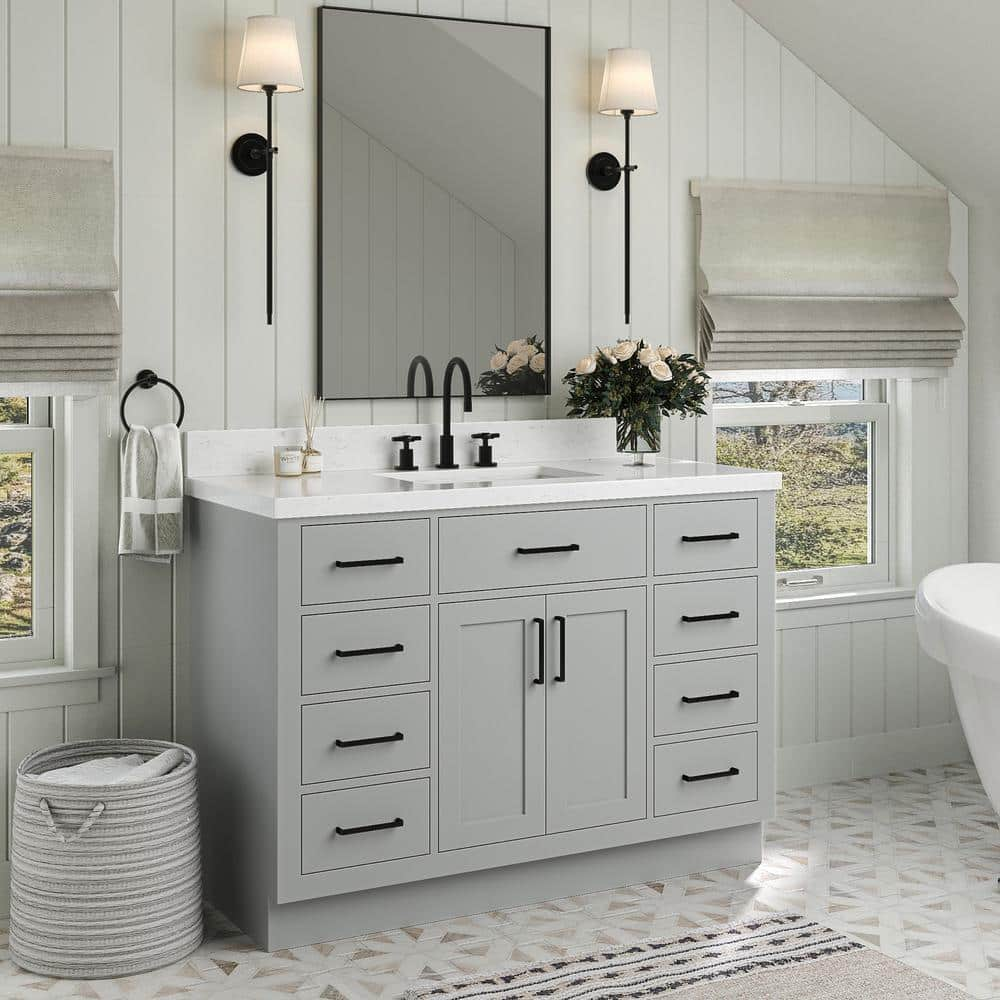 Hepburn 48 in. W x 22 in. D x 36 in. H Single Sink Freestanding Bath Vanity in Grey with Carrara Quartz Top -  ARIEL, T048SCQRVOGRY