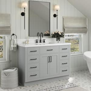 Hepburn 48 in. W x 22 in. D x 36 in. H Single Sink Freestanding Bath Vanity in Grey with Carrara Quartz Top