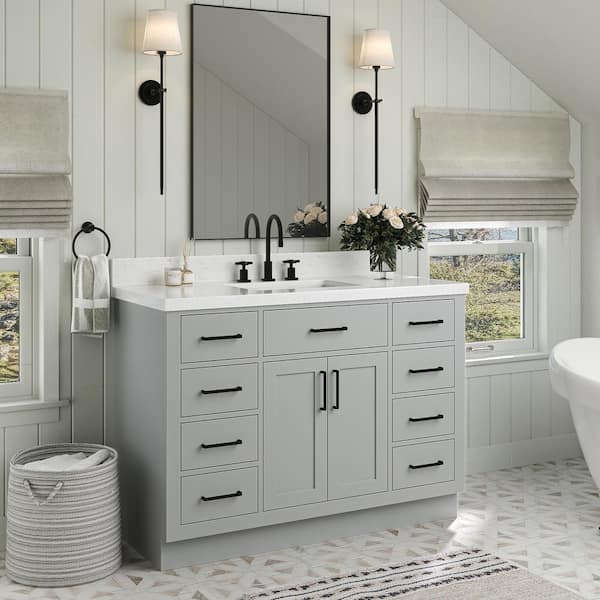 Hepburn 48 in. W x 22 in. D x 36 in. H Single Sink Freestanding Bath Vanity in Grey with Carrara Quartz Top