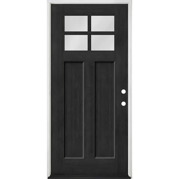 Steves & Sons Regency 36 in. x 80 in. 4-Lite 1/4 Top Lite Clear Glass LHIS Onyx-Stained Fir Grain Fiberglass Prehung Front Door