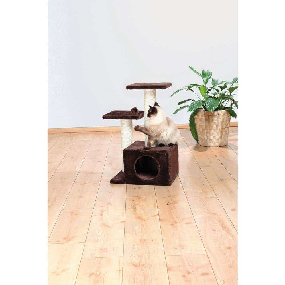 Brown Sisal and Plush 28" Freestanding Cat Tree with Condo and Perches