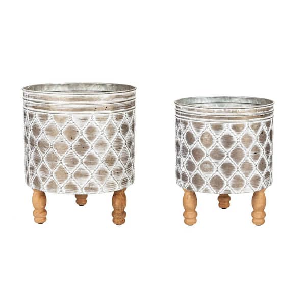 Evergreen Embossed Metal Planter with Wood Legs, (Set of 2) 8PMTL5257 ...