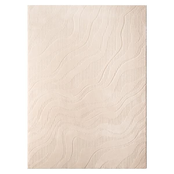 Lane Painterly Wave Washable Indoor 5 ft. x 7 ft. Taupe Polyester Area Rug