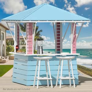 Coastal Dream 8 ft. x 8 ft. Ocean Foam Green, White and Coral Pavilion Gazebo with Dual USB Charging