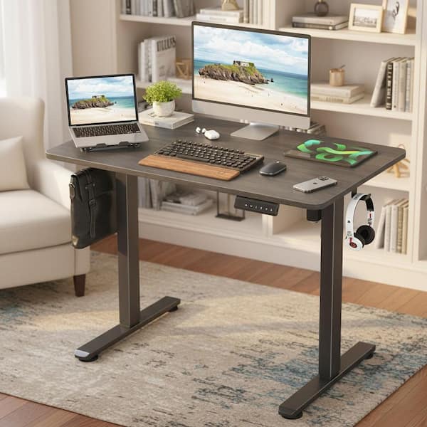 NPMASD 40 in. Charcoal Gray Frame Frosted Pearl Top Electric Height Adjustable Standing Desk with Memory Presets