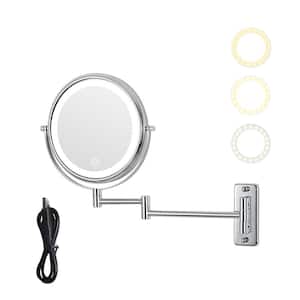 8 in. W x 11.9 in. H 10x Magnification Round Metal Framed Wall Bathroom Vanity Mirror with LED Light in Chrome