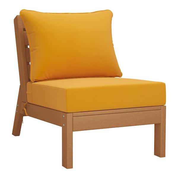 WESTIN OUTDOOR Birchwood Outdoor Patio Deep Seating HDPE Armless Lounge Chair in Teak with Yellow Cushions