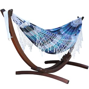 10 ft. Authentic Brazilian Cotton Hammock Bed with Solid Pine Arc Stand in Marina