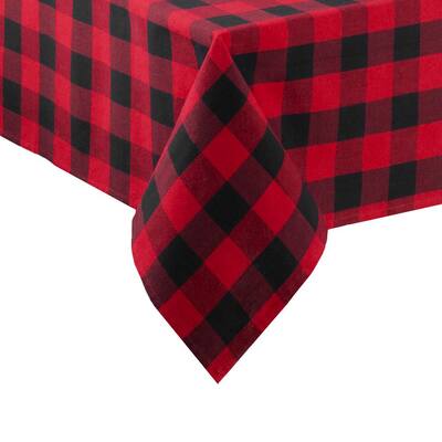 Farmhouse Living Holiday 60 in. W x 120 in. L Red and Black Buffalo Check Cotton Tablecloth