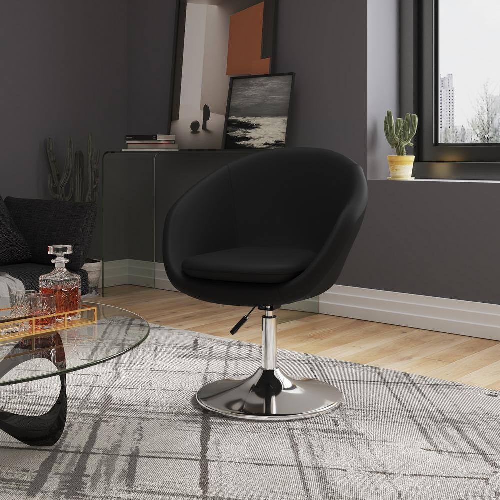 Set of 2 Black Faux Leather Swivel Chairs with Chrome Base